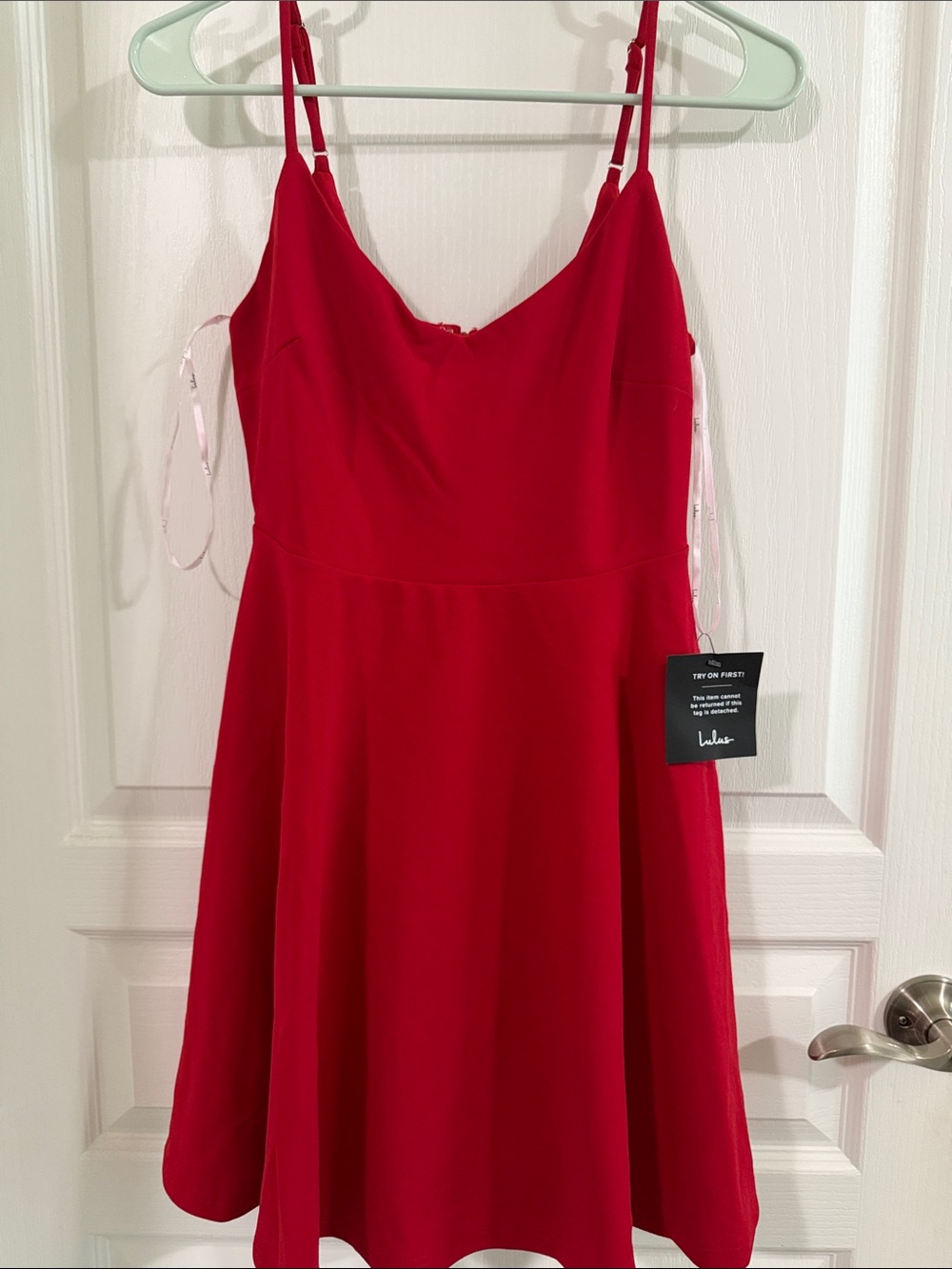 Lulu's Vibrant Red Spaghetti-Strap Fit-and-Flare Mini Dress